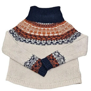 Madewell Turtleneck Sweater Navy,‎ Brown & Cream XXS Cotton/Poly/Alpaca